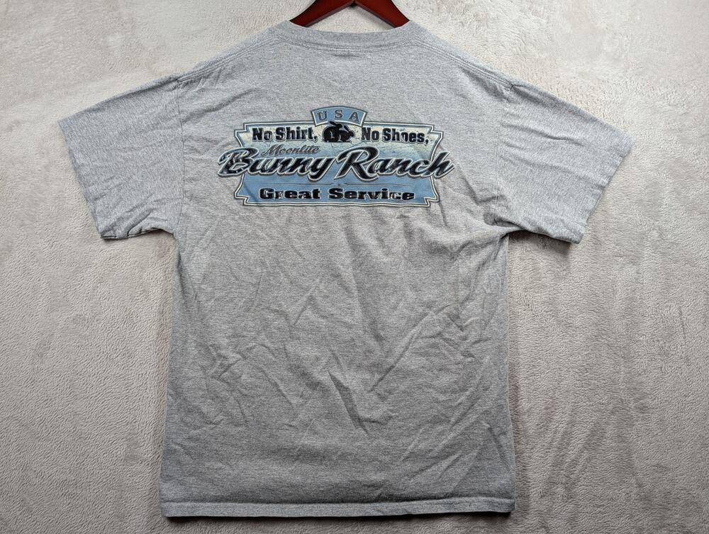 Y2K 2006 Moonlite Bunny Ranch USA "Great Service" Gray Pocket M/L Shirt *